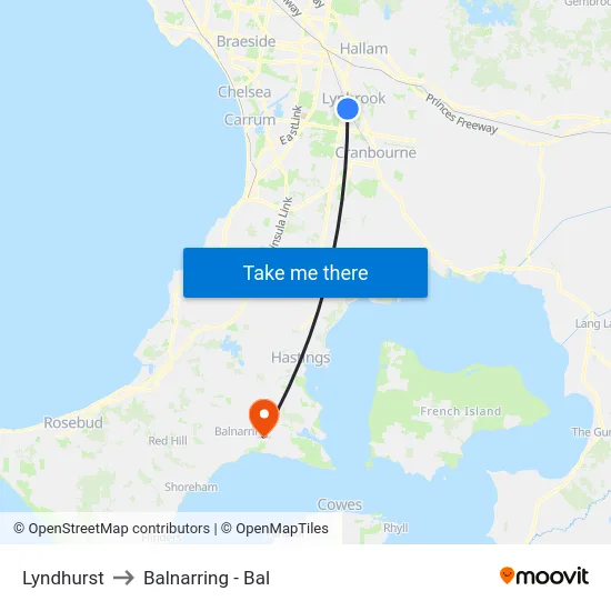 Lyndhurst to Balnarring - Bal map
