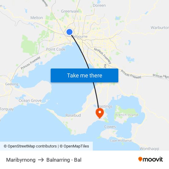 Maribyrnong to Balnarring - Bal map