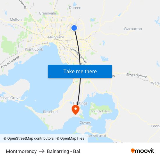 Montmorency to Balnarring - Bal map