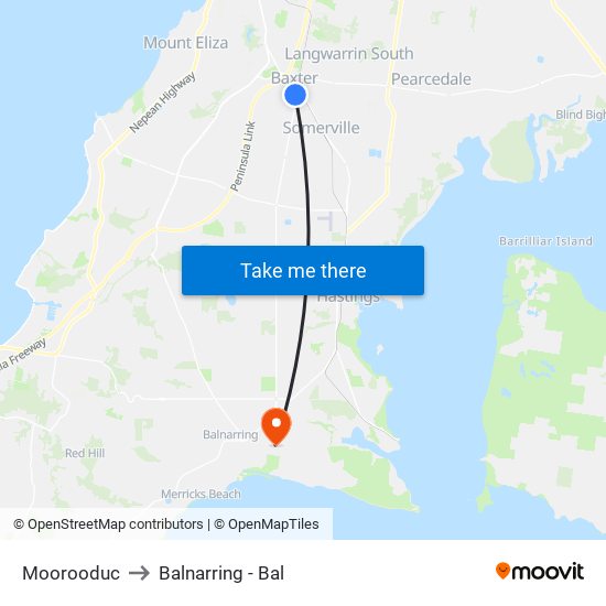 Moorooduc to Balnarring - Bal map