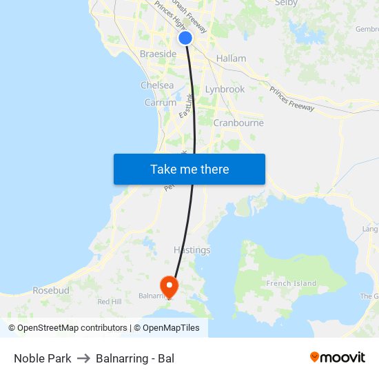 Noble Park to Balnarring - Bal map