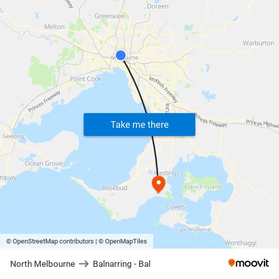 North Melbourne to Balnarring - Bal map
