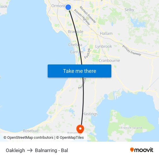 Oakleigh to Balnarring - Bal map