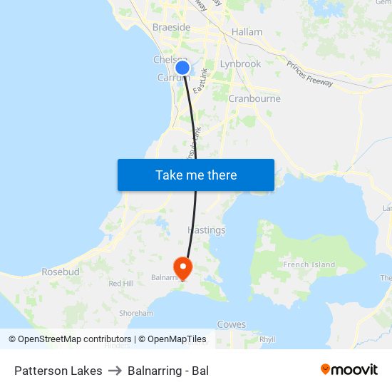 Patterson Lakes to Balnarring - Bal map