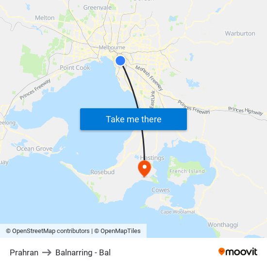 Prahran to Balnarring - Bal map