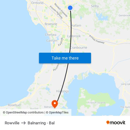 Rowville to Balnarring - Bal map