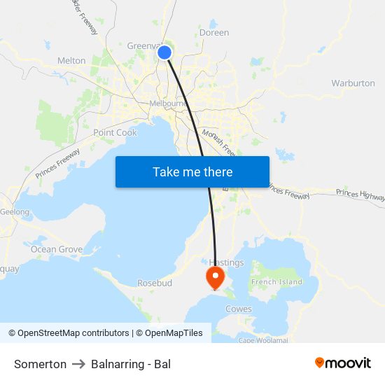 Somerton to Balnarring - Bal map