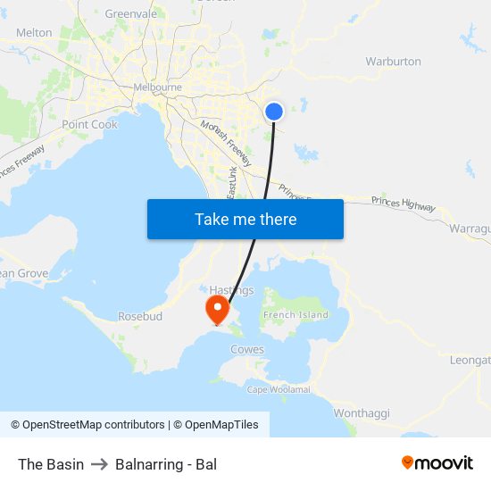 The Basin to Balnarring - Bal map