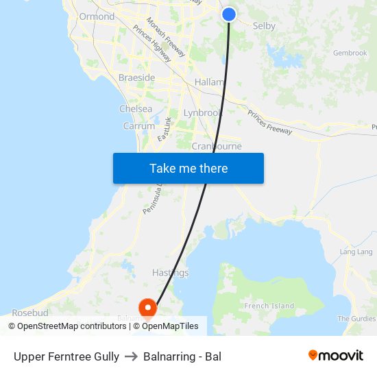 Upper Ferntree Gully to Balnarring - Bal map