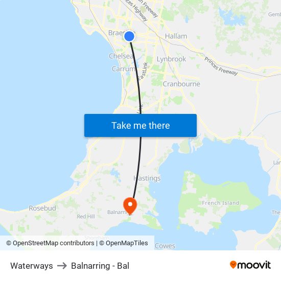 Waterways to Balnarring - Bal map