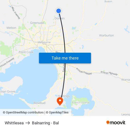 Whittlesea to Balnarring - Bal map