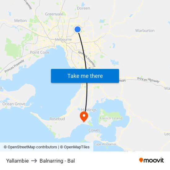 Yallambie to Balnarring - Bal map