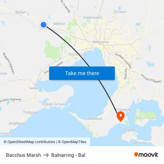 Bacchus Marsh to Balnarring - Bal map