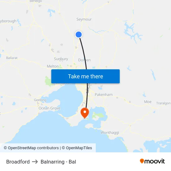 Broadford to Balnarring - Bal map