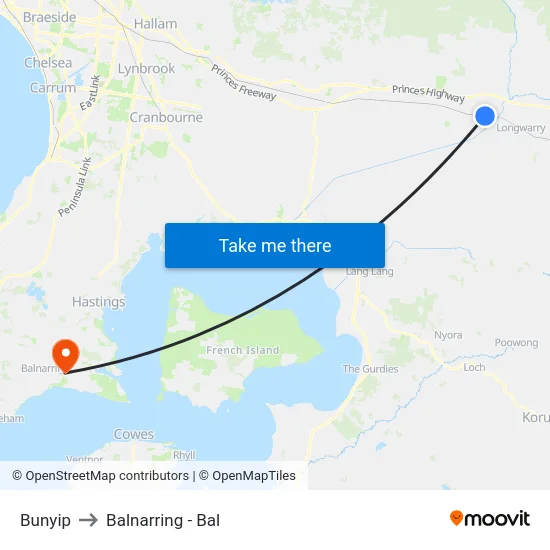 Bunyip to Balnarring - Bal map