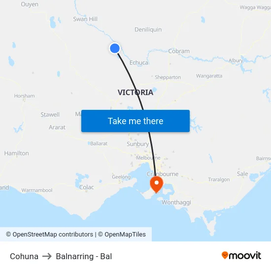Cohuna to Balnarring - Bal map