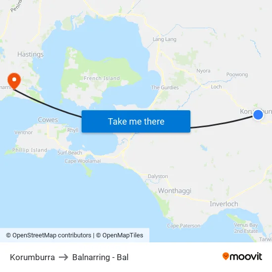 Korumburra to Balnarring - Bal map