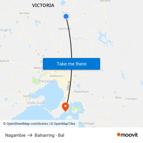 Nagambie to Balnarring - Bal map