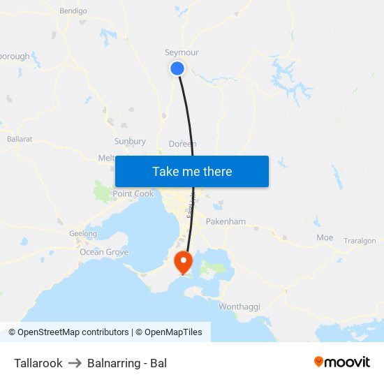 Tallarook to Balnarring - Bal map