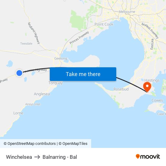 Winchelsea to Balnarring - Bal map