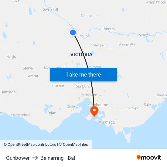 Gunbower to Balnarring - Bal map