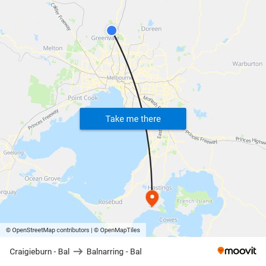 Craigieburn - Bal to Balnarring - Bal map