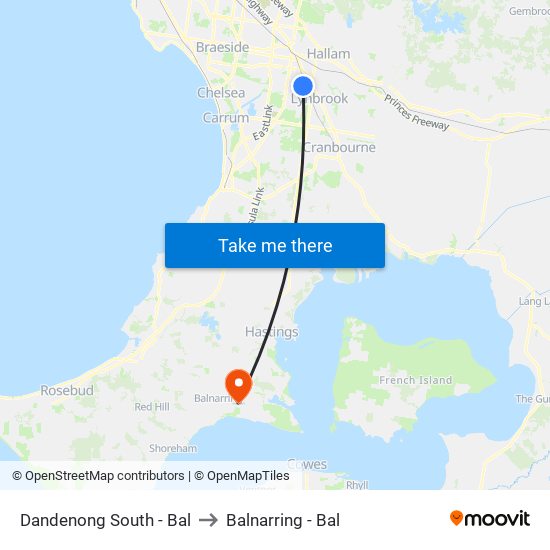 Dandenong South - Bal to Balnarring - Bal map