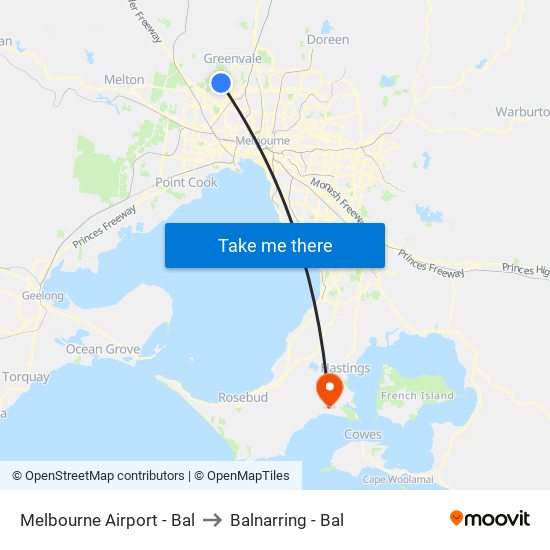 Melbourne Airport - Bal to Balnarring - Bal map