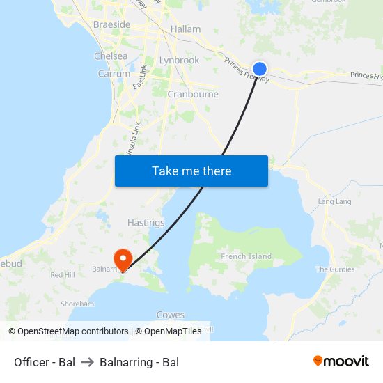 Officer - Bal to Balnarring - Bal map
