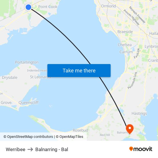 Werribee to Balnarring - Bal map