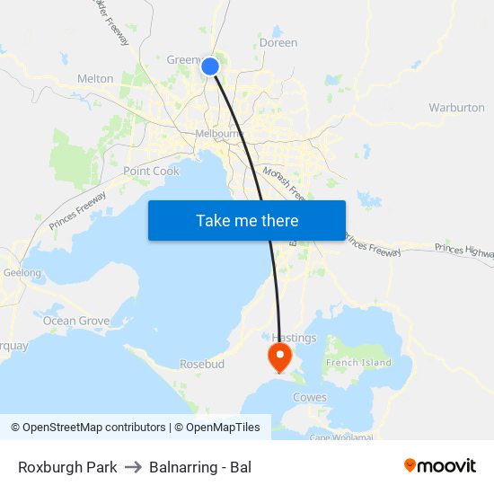 Roxburgh Park to Balnarring - Bal map