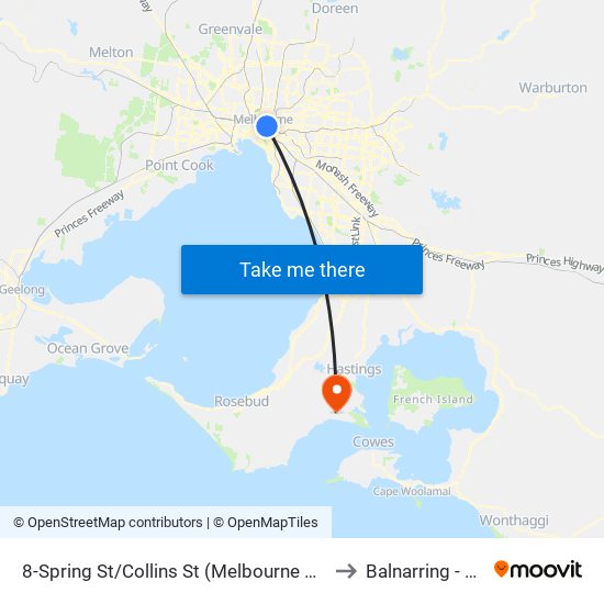 8-Spring St/Collins St (Melbourne City) to Balnarring - Bal map