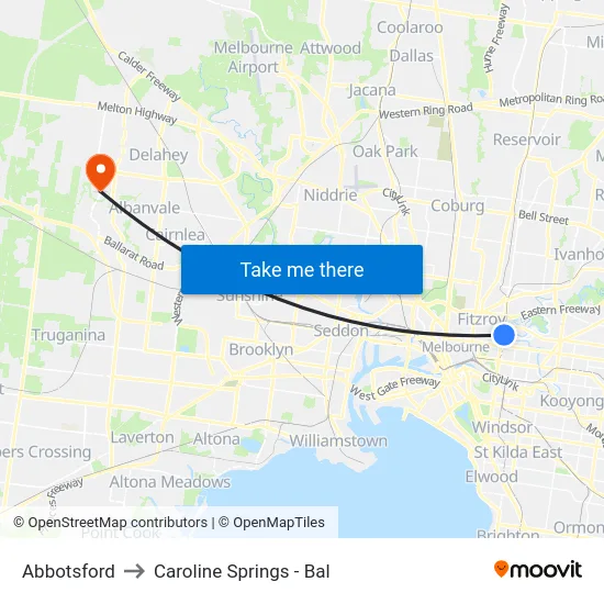 Abbotsford to Caroline Springs - Bal map