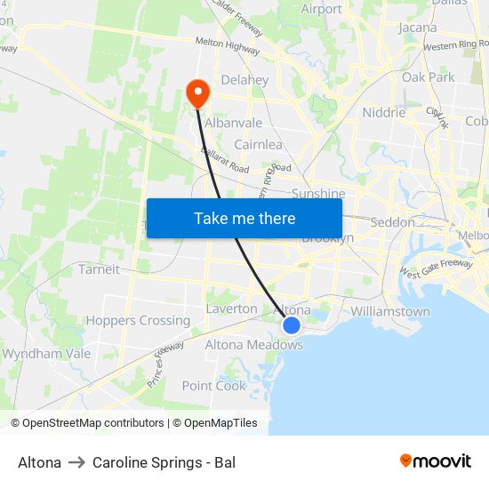 Altona to Caroline Springs - Bal map
