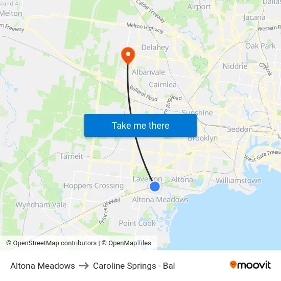 Altona Meadows to Caroline Springs - Bal map