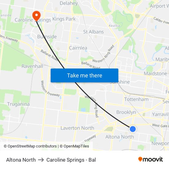 Altona North to Caroline Springs - Bal map