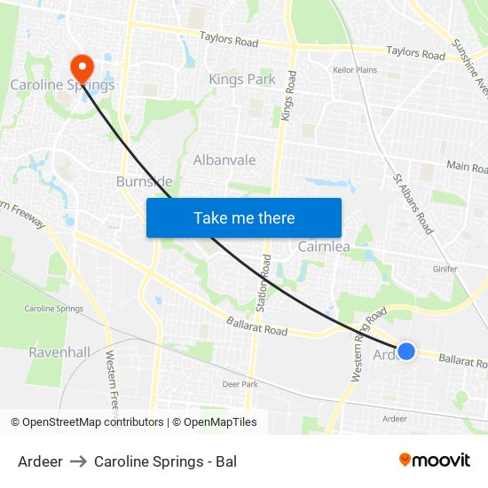 Ardeer to Caroline Springs - Bal map