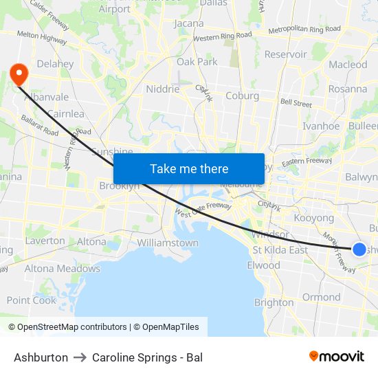 Ashburton to Caroline Springs - Bal map