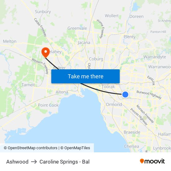 Ashwood to Caroline Springs - Bal map