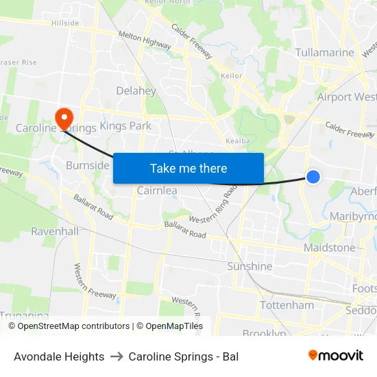 Avondale Heights to Caroline Springs - Bal map