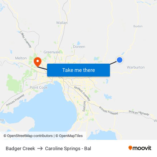 Badger Creek to Caroline Springs - Bal map