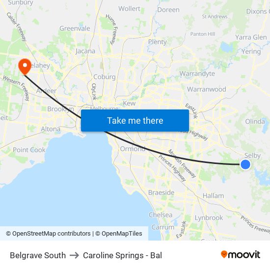 Belgrave South to Caroline Springs - Bal map