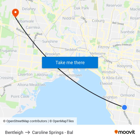 Bentleigh to Caroline Springs - Bal map