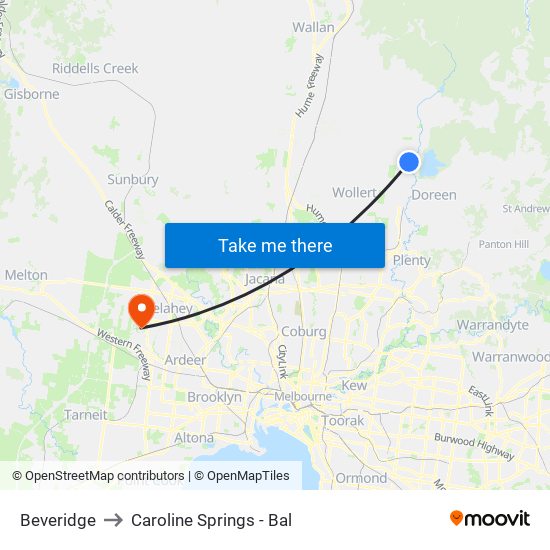 Beveridge to Caroline Springs - Bal map