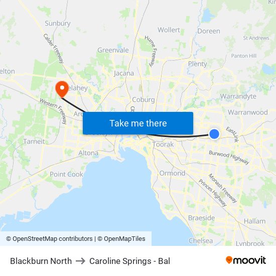 Blackburn North to Caroline Springs - Bal map