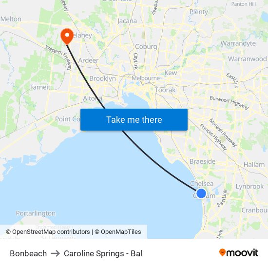 Bonbeach to Caroline Springs - Bal map