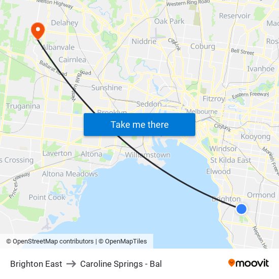 Brighton East to Caroline Springs - Bal map