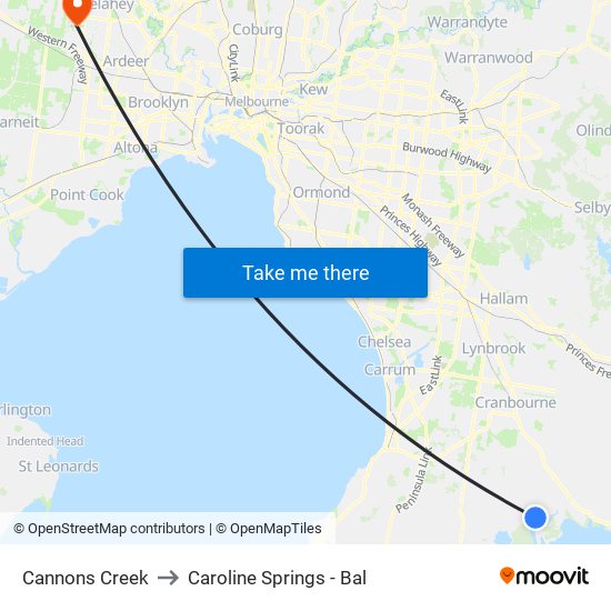 Cannons Creek to Caroline Springs - Bal map