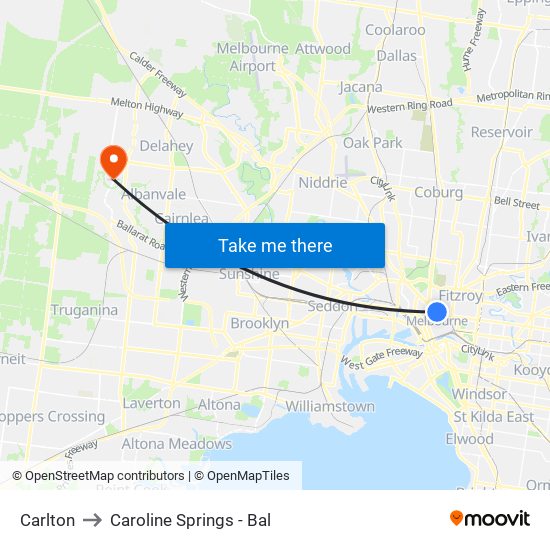 Carlton to Caroline Springs - Bal map