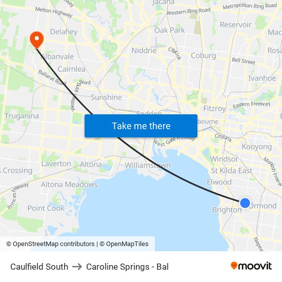 Caulfield South to Caroline Springs - Bal map